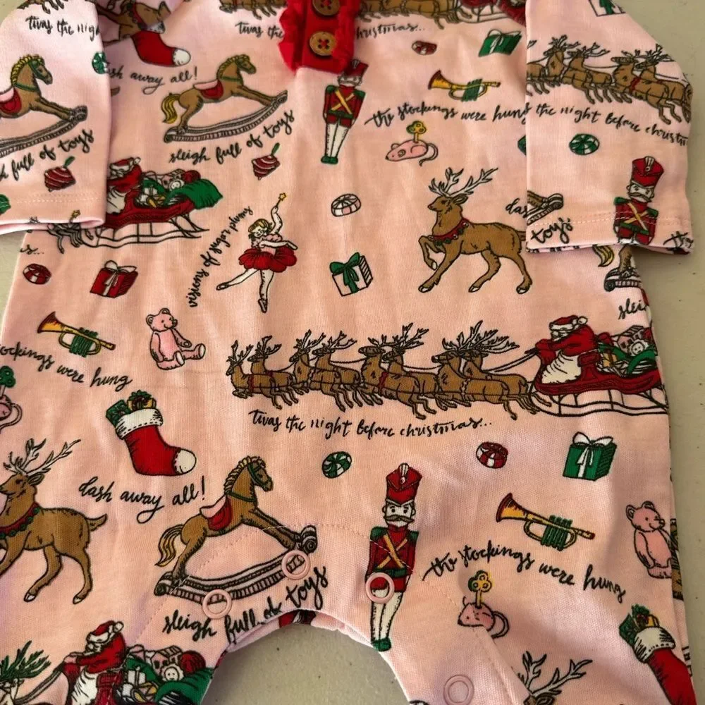 Mudpie Pink Kids One Piece with Festive Print